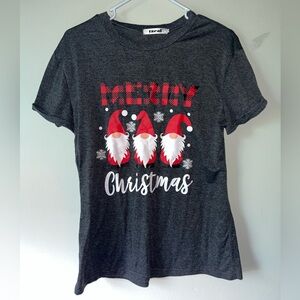 TZeal “Merry Christmas” Grey Gnome Graphic Short Sleeve T-Shirt, Size Small